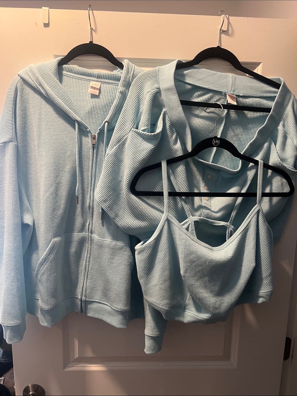 Auden Light Blue 3-Piece Waffle-Knit Hoodie, Cardigan & Tank Set